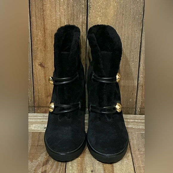 Coach Lenora Suede Boots with Shearling Lining & Logo Button Accents. - Picture 2 of 16